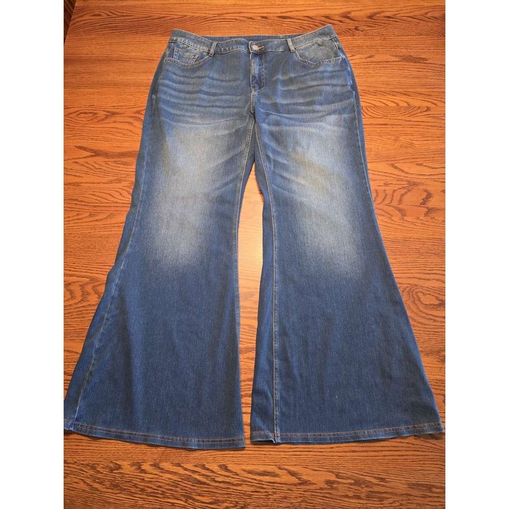 Halara Flex Low Rise Flare Denim Blue Jeans Womens XL Petite Dark Wash Comfort
